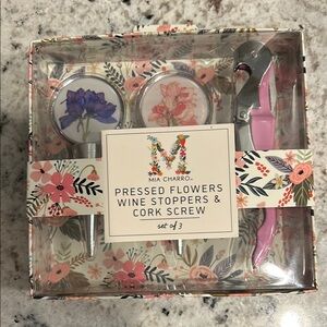 Floral Wine Stoppers & Corkscrew Set - Pink and Purple